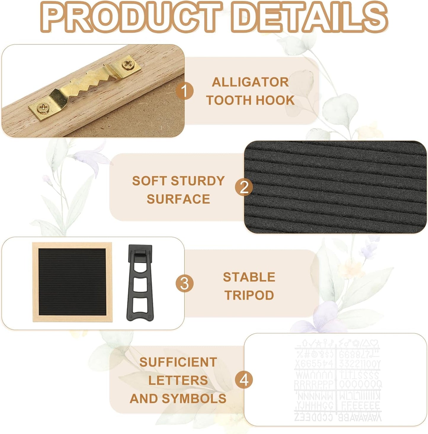 PATIKIL Felt Letter Board, 10x10Inches Black Wooden Changeable Message Board with Storage Bag Stand for Kitchen Menu Classroom Farmhouse Decor Notes, White Letter