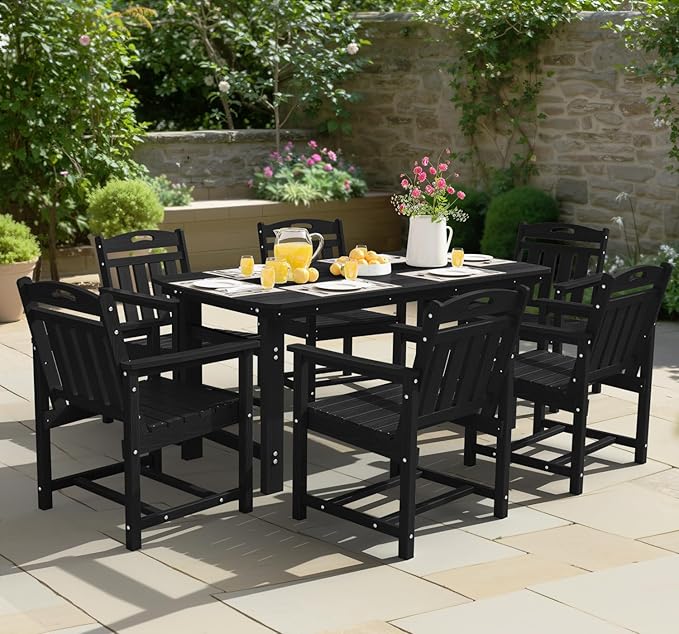 Ciokea HDPE Outdoor Dining Table with Umbrella Hole,66" Rectangle Patio Table for 6,All-Weather Outdoor Patio Furniture Set for Garden Backyard,Black