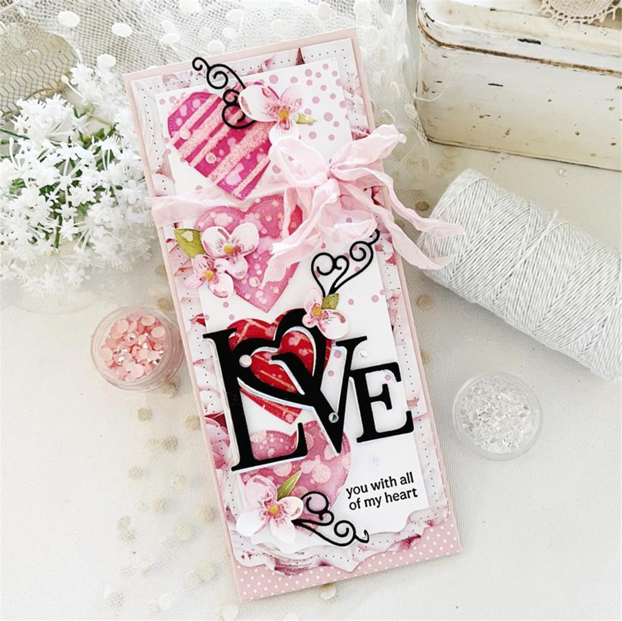 Mvchifay Cutting Dies for Card Making Metal Die-Cuts Scrapbooking Tool Hollow Frame DIY Craft Punch Template Embossing for Paper Album Decor (Word A-Love 8.2x6.6cm)