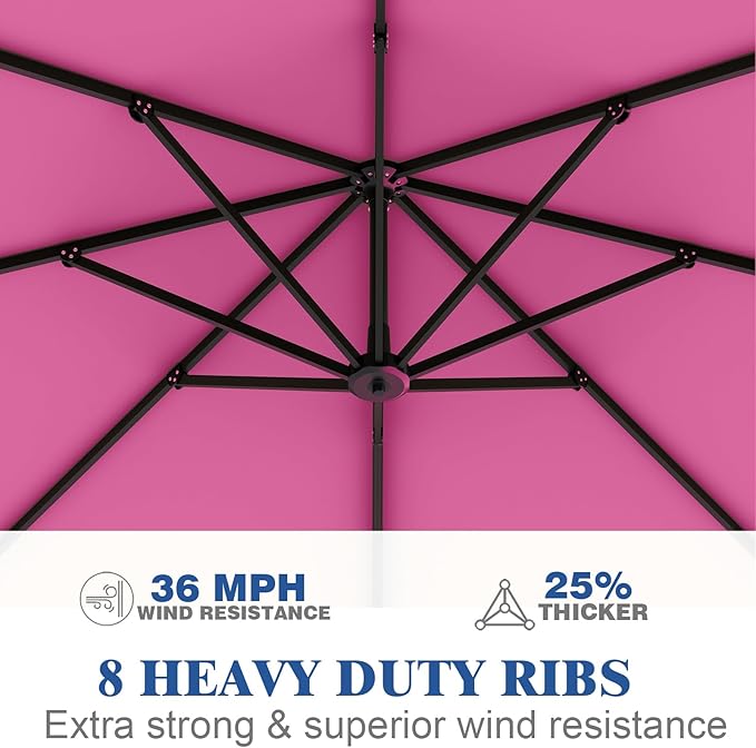 7 Piece Patio Dining Set with 11ft Patio Umbrella (Rose Pink), 7 Navy Outdoor HDPE Dining Set with 6 Chairs + 1 Large Table, for Market, Pool, Garden, Backyard, Deck