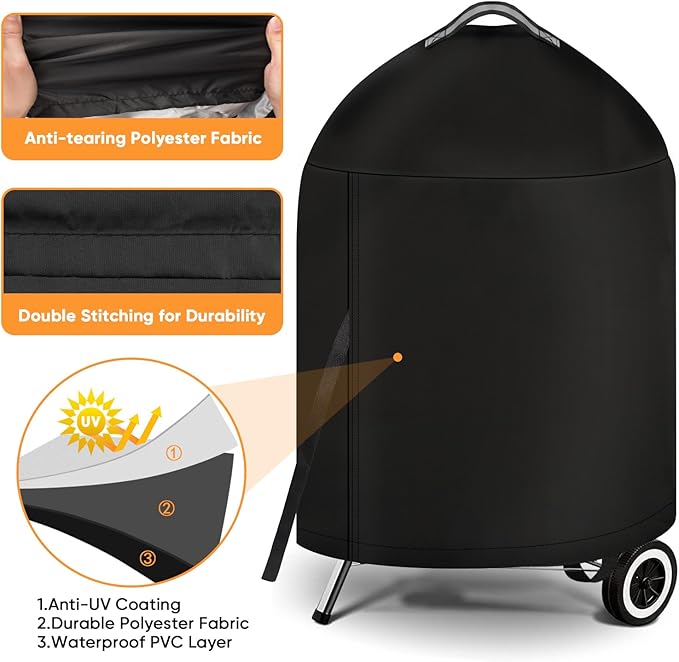 iCOVER Grill Cover for Weber 22 Inch Charcoal Kettle- Heavy Duty Waterproof BBQ Cover for Weber Char-Broil 22 Inch Charcoal Kettle Grills