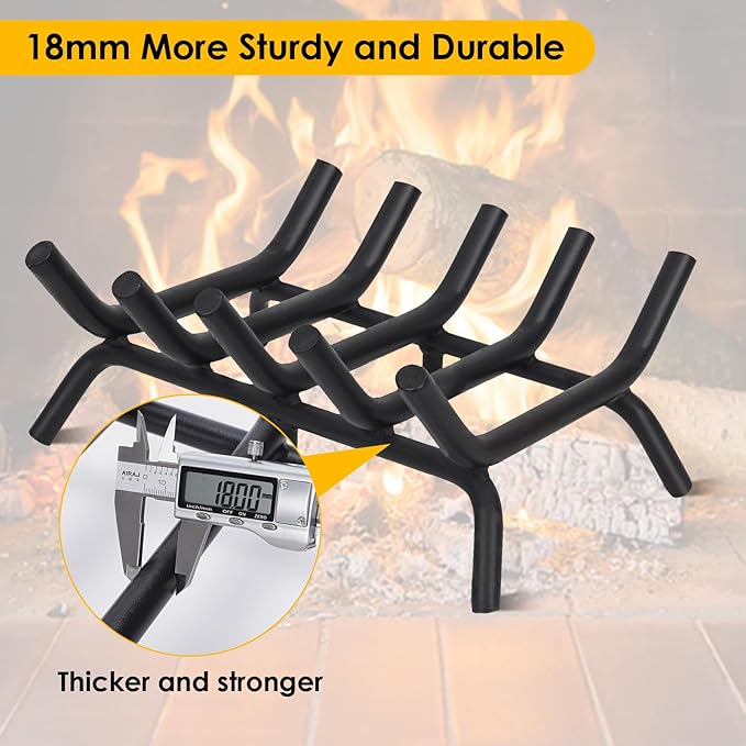 STBoo Fireplace Grate 17inch Heavy Duty - Fireplace Log Holder | Fire Place Grate Cast Iron | Wood Stove Wrought Rack | Firewood Log Fire Pit Tray for Indoor & Outdoor Kindling Tool Camping Cooking