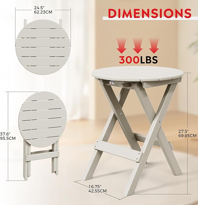 Costaelm Paradise HDPE Outdoor 24.5 Inch Round Portable Folding Patio Dining Table, Sand