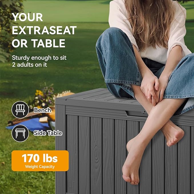 Outdoor Storage Box, Resin Deck Boxes Outdoor Waterproof For Patio Furniture, Garden Tools, Pool Supplies, Durable And UV Resistant, Lockable (72 Gallon, Black)