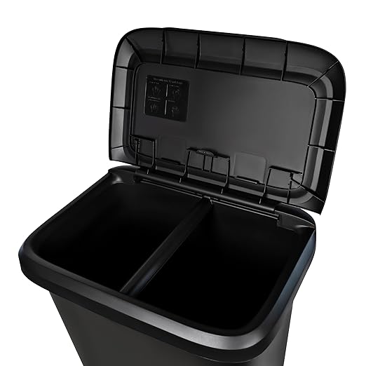 20.4 Gallon Plastic Recycling Bin, Two Compartment Garbage Container with Lift Top Lid, Black, 20.9x14.7x26 Inch