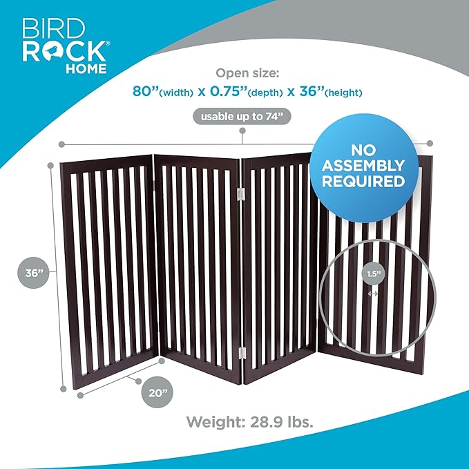 INTERNET'S BEST Dog Gate Indoor Freestanding Pet Barrier, Folding Wood Dog Fence, Extra Wide Doorway Puppy Gate, Indoor Animal Privacy Panel, Wooden Cat Fence - 4 Panel - 36", Espresso