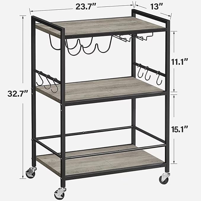 TUTOTAK Bar Cart - Serving Cart for Home - Microwave Cart, Drink Cart, Mobile Kitchen Shelf with Wine Rack and Glass Holder, Rolling Beverage Cart BC01BG030