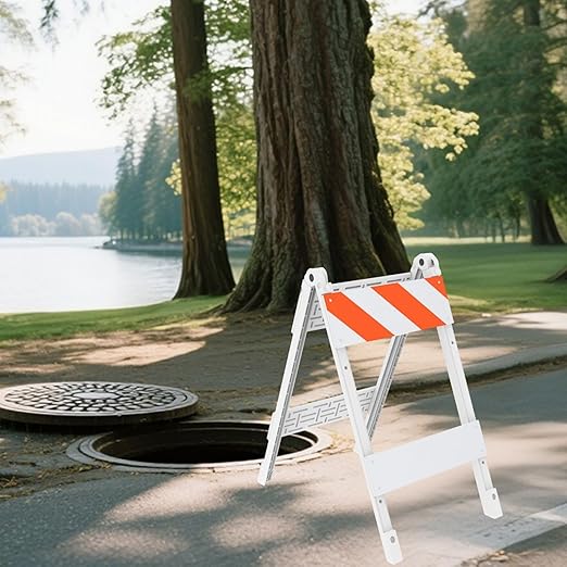 Type I Foldable Traffic Barricade, 1 Pack Folding Road Safety Sign with 8"x24" Top Panel with Film and 6"x24" Bottom Panel, Construction Warning Barrier