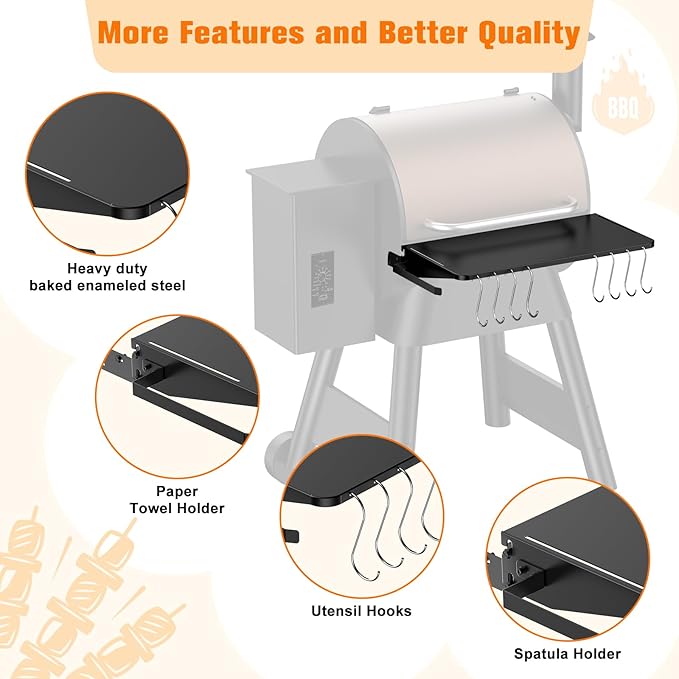 Folding Shelf for Traeger Pellet Grills, BAC362 Pellet Front Shelf with Hooks and Paper Towel Holder for Traeger Pro 22, Pro 575, Eastwood 22, Ironwood 650 and Century 22 Series Pellet Grill