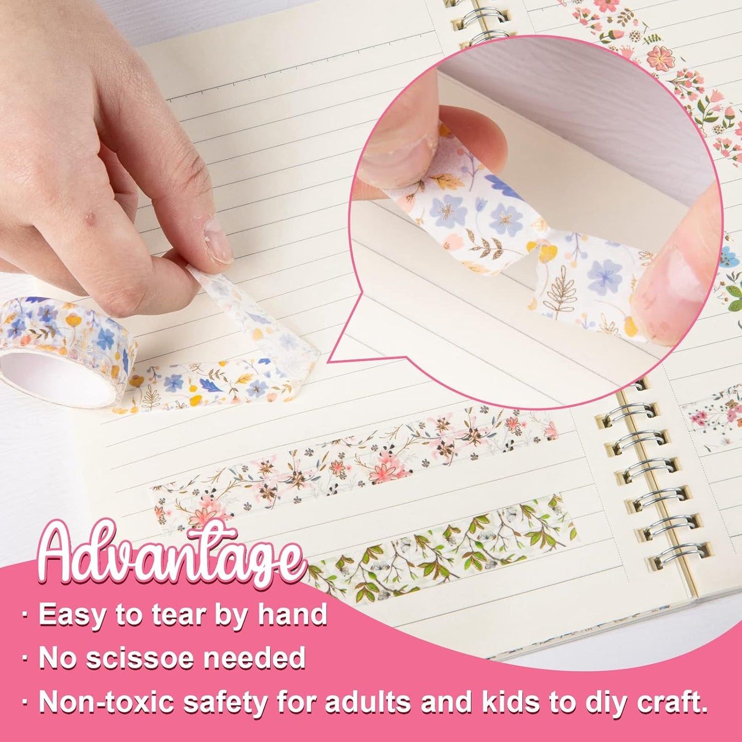 Whaline 12 Rolls Spring Floral Washi Tape Foil Gold Colorful Flowers Masking Tape 15mm Watercolor Plants Spring Decorative Washi Tape Sticker for Holiday Scrapbook Journal DIY Craft Gift Wrapping