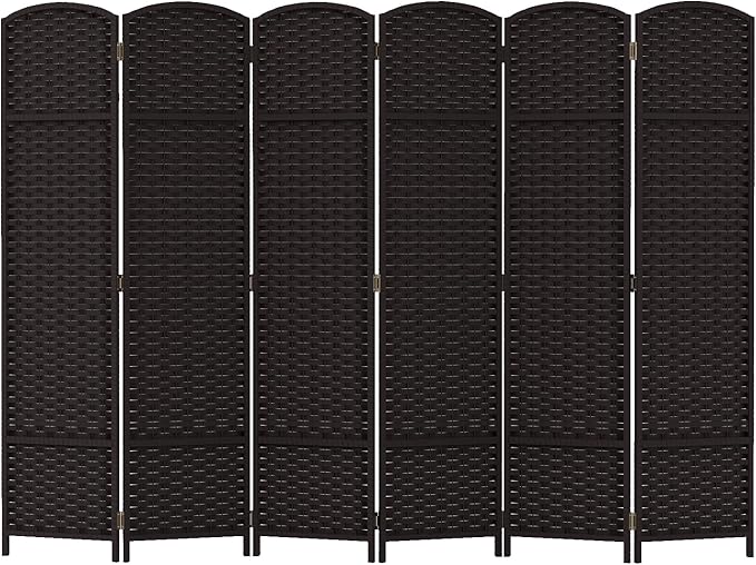 Room Divider 6 Panel Screen 5.6 Ft Tall Partition Room Dividers Brown Privacy Screens Folding Room Separation Free Standing Waterproof Wood Frame Wall Divider