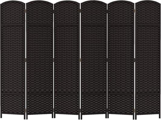 Room Divider 6 Panel Screen 5.6 Ft Tall Partition Room Dividers Brown Privacy Screens Folding Room Separation Free Standing Waterproof Wood Frame Wall Divider