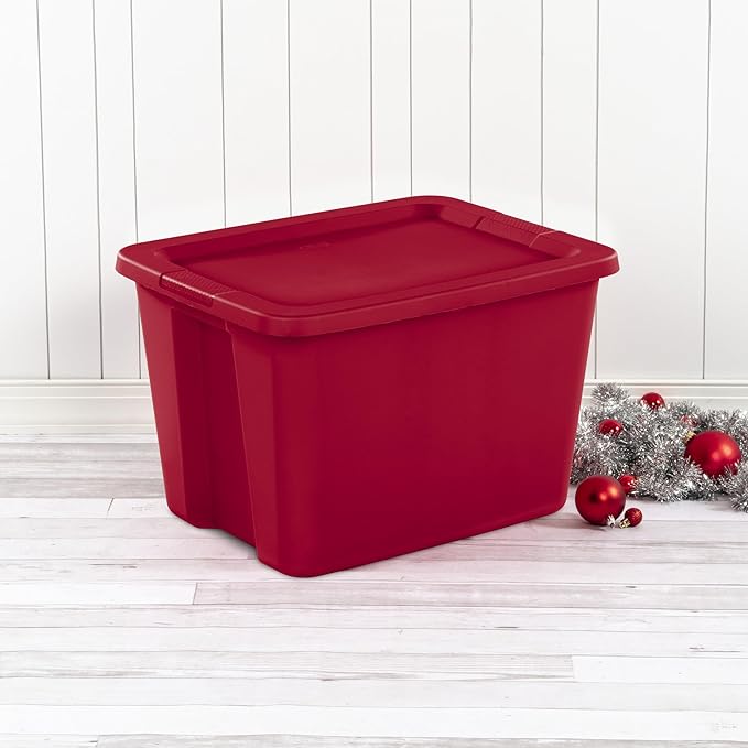 6-Pack 18 Gallon Red Plastic Storage Bins with Lids, Stackable Storage Totes with Secure Snap-On Lid & Textured Handles for Home Organization, Garage, Closet, Basement