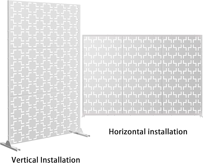 Elevens Metal Outdoor Privacy Screen, Freestanding Outdoor Divider Decorative Privacy Fence Screen, Fence Panels for Balcony Patio,72'' H×47'' W (White-Square)