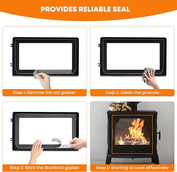 Stanbroil High Temperature Fiberglass Gasket Tape, 5/8" Width, 1/4" Thick, 72" Length, Self-Adhesive, Flat Gasket for Stoves and Fireplaces