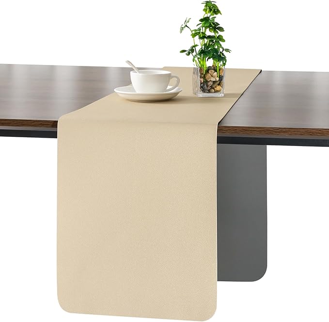 Myir JUN Table Runner Double Sided Vinyl Runner Table 72 Inch Long Runner for Table Washable Waterproof Non-Slip for Home Decorations Gray Wheat,12 x 72 inch