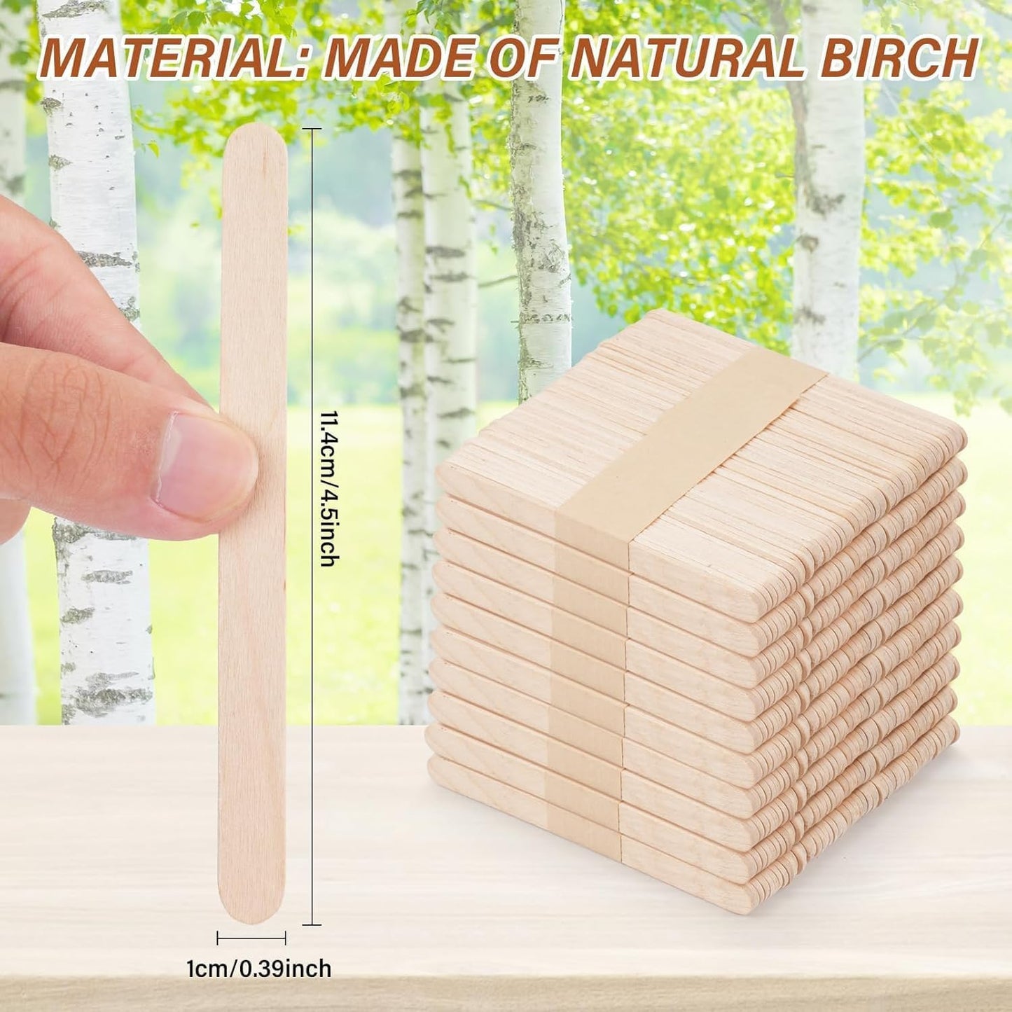 3000pcs 4.5" Wooden Craft Sticks, Popsicle Sticks for Waxing, Ice Cream Sticks, Wooden Sticks for Crafts, Hair Removal and Waxing Supplies, Creative Designs and Home Art Projects