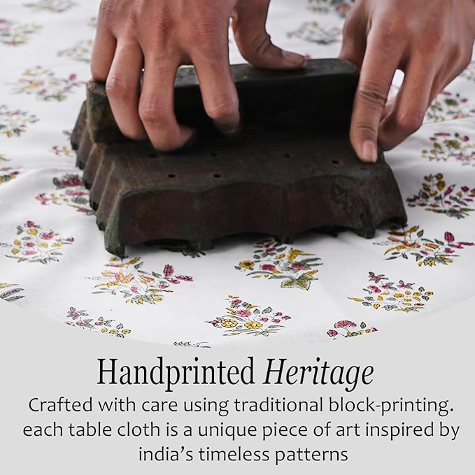 CPC Tablecloth 100% Cotton 60x90 Inch Indian Block Print Rectangle Table Cover, Washable Table Cloth for Weddings, Spring/Summer, Barbeque - Forest Green