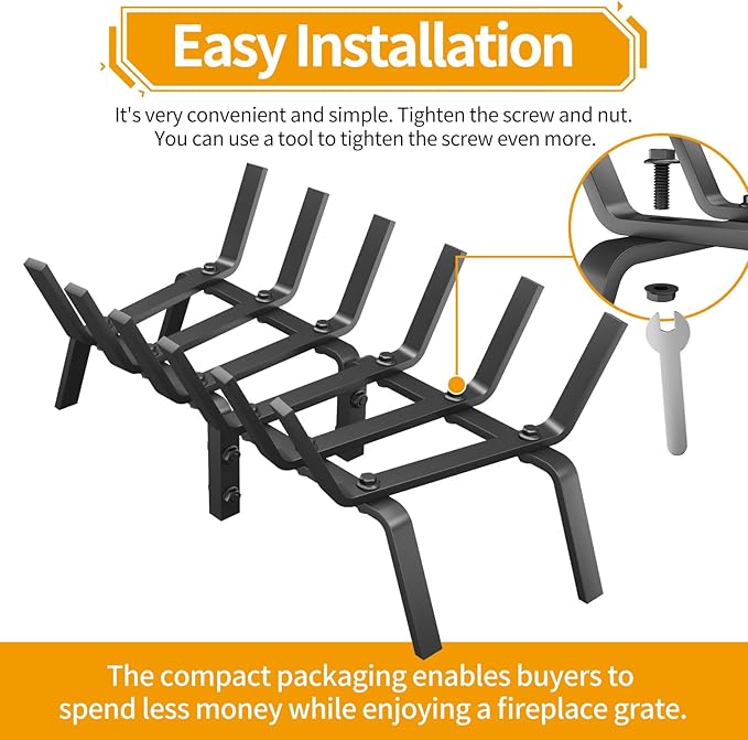 Heavy Duty 21Inch Fireplace Grate, Solid Steel Log Rack for Wood Burning, Extra Wide Firewood Grates for Indoor Fireplace & Outdoor Fire Pit, Wood Stove Grate