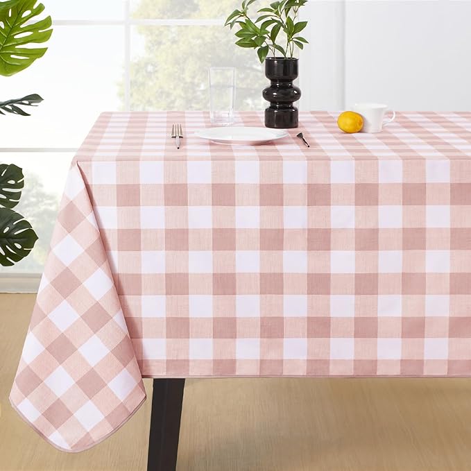 MOSAYT Rectangle Vinyl Tablecloth, 100% Waterproof Buffalo Gingham Plastic Table Cloth, Heavy Duty Wipeable Table Covers for Picnic, Outdoor, Camping - 54 x 120, Pink