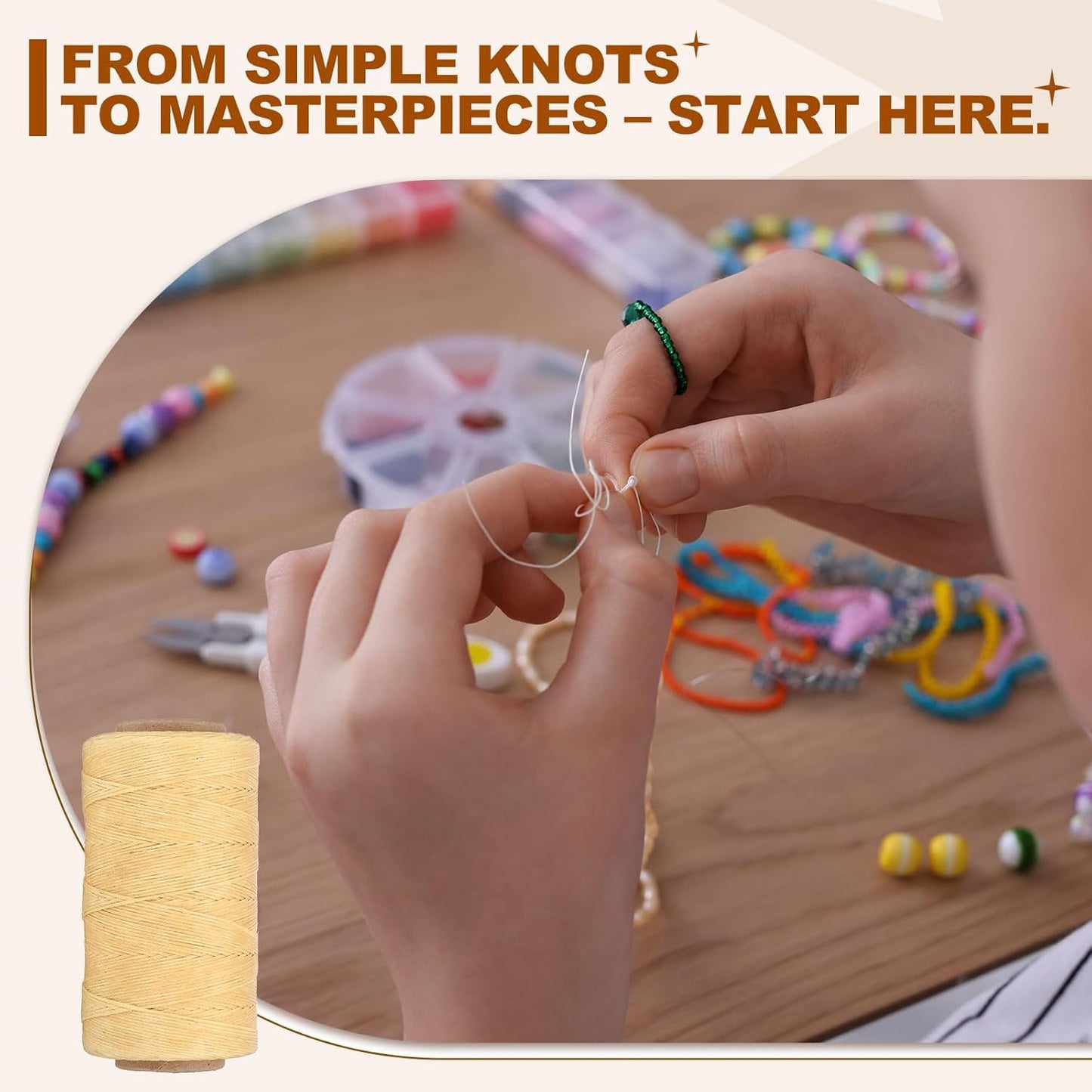 PATIKIL 284 Yard Flat Waxed Thread 150D 1mm Leather Sewing Cord for Repairing Shoes Bags Wallets Jewelry Making DIY Leather Craft, Khaki