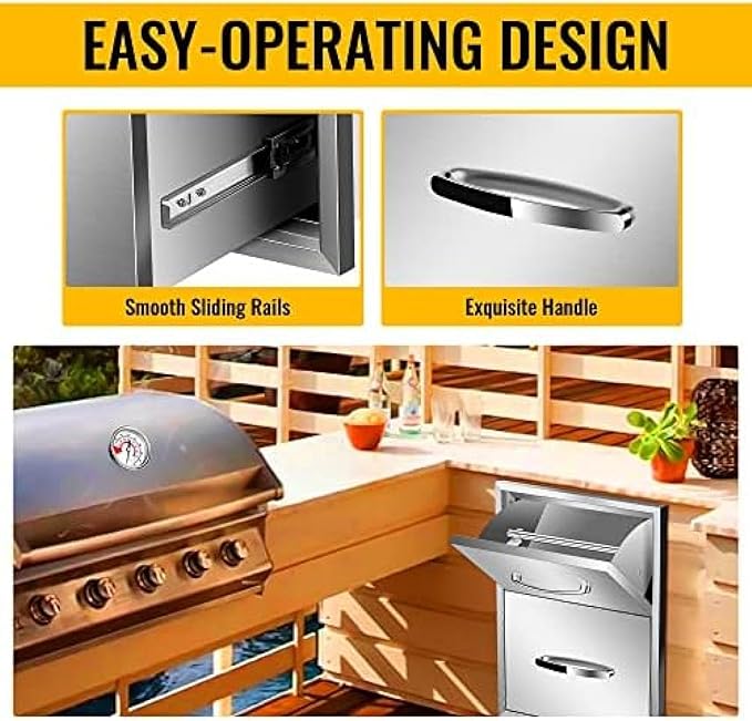 BBQ Outdoor Kitchen Drawers Stainless Steel 3-Drawer BBQ Drawer Enclosed Built-in Drawer Flush Mount for Outdoor Kitchens & BBQ Islands,16Wx20Dx20H