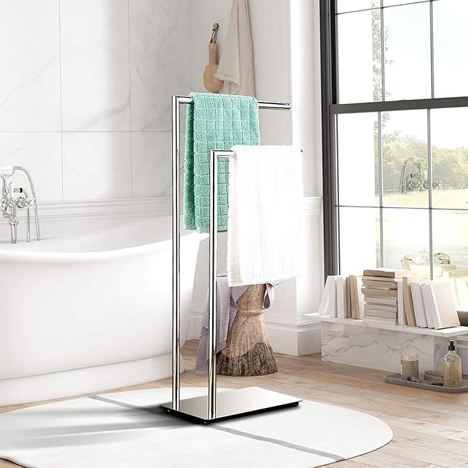 Freestanding Double Towel Racks Bathroom Accessories Towel Holder Stand on Floor Brass Chrome