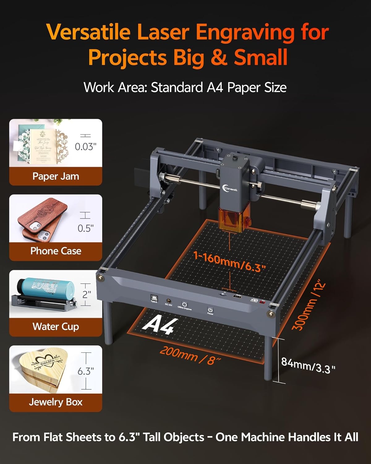 Laser Engraver, Carverall K15 Pro 5W Laser Engraving Machine for Beginners DIY High Accuracy 200x300mm (Near A4) Portable CNC Laser Cutter for Wood Coated Metal Acrylic Leather, 5000mW, Class 1