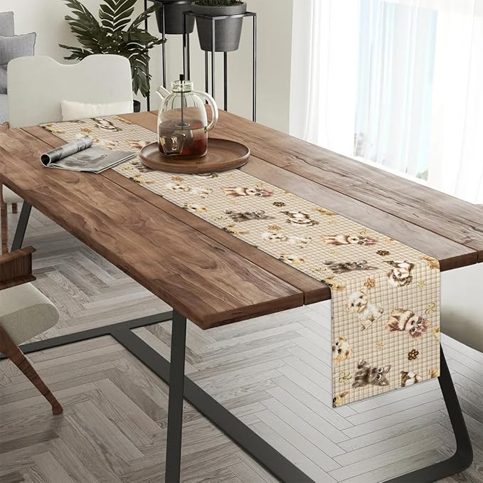 Cute Puppy Table Runner Kitchen Dining Table Runner 13*108in Table Center Decor for Indoor Outdoor Home Holiday Party