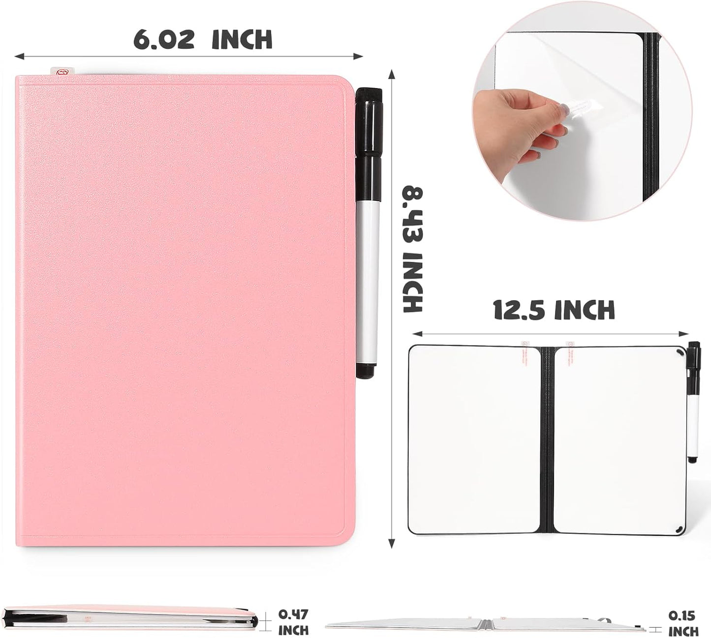 AGM Portable White Board Dry Erase, Double Sided Folding Whiteboards with Pen, Small Dry Erase Board for Study, Meeting, Doodling, Planning, Pink