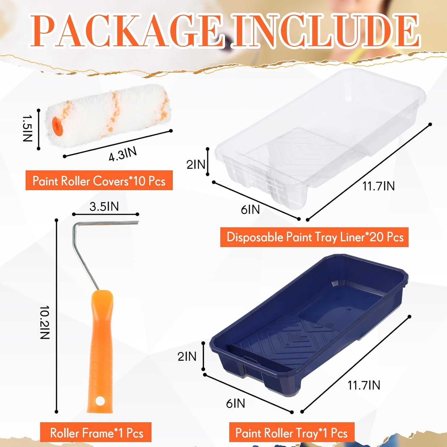 Qilery 32 Pcs Paint Roller Tray Kit 4 Inch Small Paint Roller Includes 20 Pcs Disposable Liners and Tray, 10 Piece Covers Replacement, Frame with Handle for Home Wall Furniture Craft Work Supplies