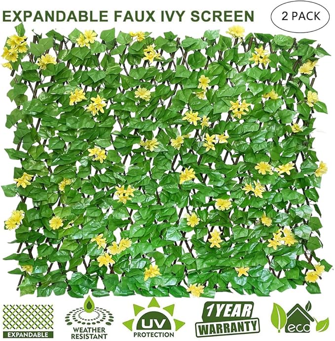 Expandable Fence Privacy Screen for Balcony Patio Outdoor,Decorative Faux Ivy Fencing Panel,Artificial Hedges (Single Sided Leaves)