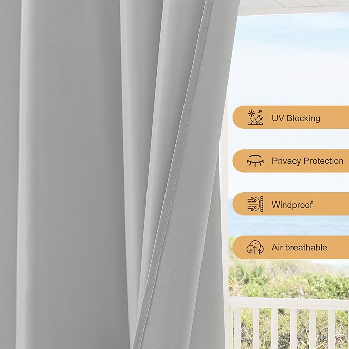 HolidayIdeas Outdoor Patio Curtains Waterproof with Rod Pocket 6 Panels 54x95 Inch- Protect Privacy & Weatherproof Balcony Outdoor Curtains for Apartments,Porch, Gazebo, Pergola, Silver Grey