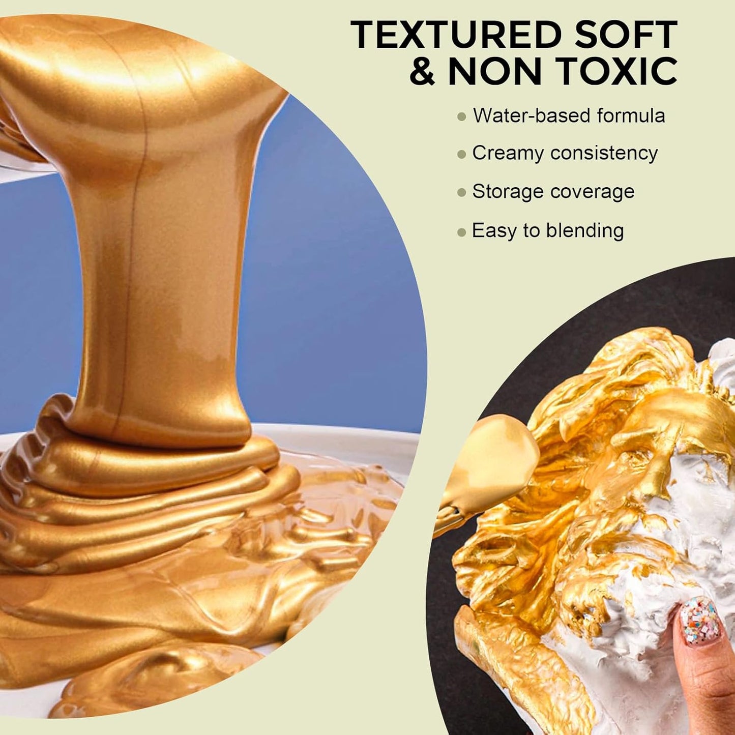 Nicpro Acrylic Paint Metallic, 3 Colors Gold, Silver, Copper 25.35oz/750ml Gold Leaf Paint, Non Toxic, Non Fading for Art Painting, Handcrafts, Ideal for Multi-surface, Canvas, Wood, Clay, Metal