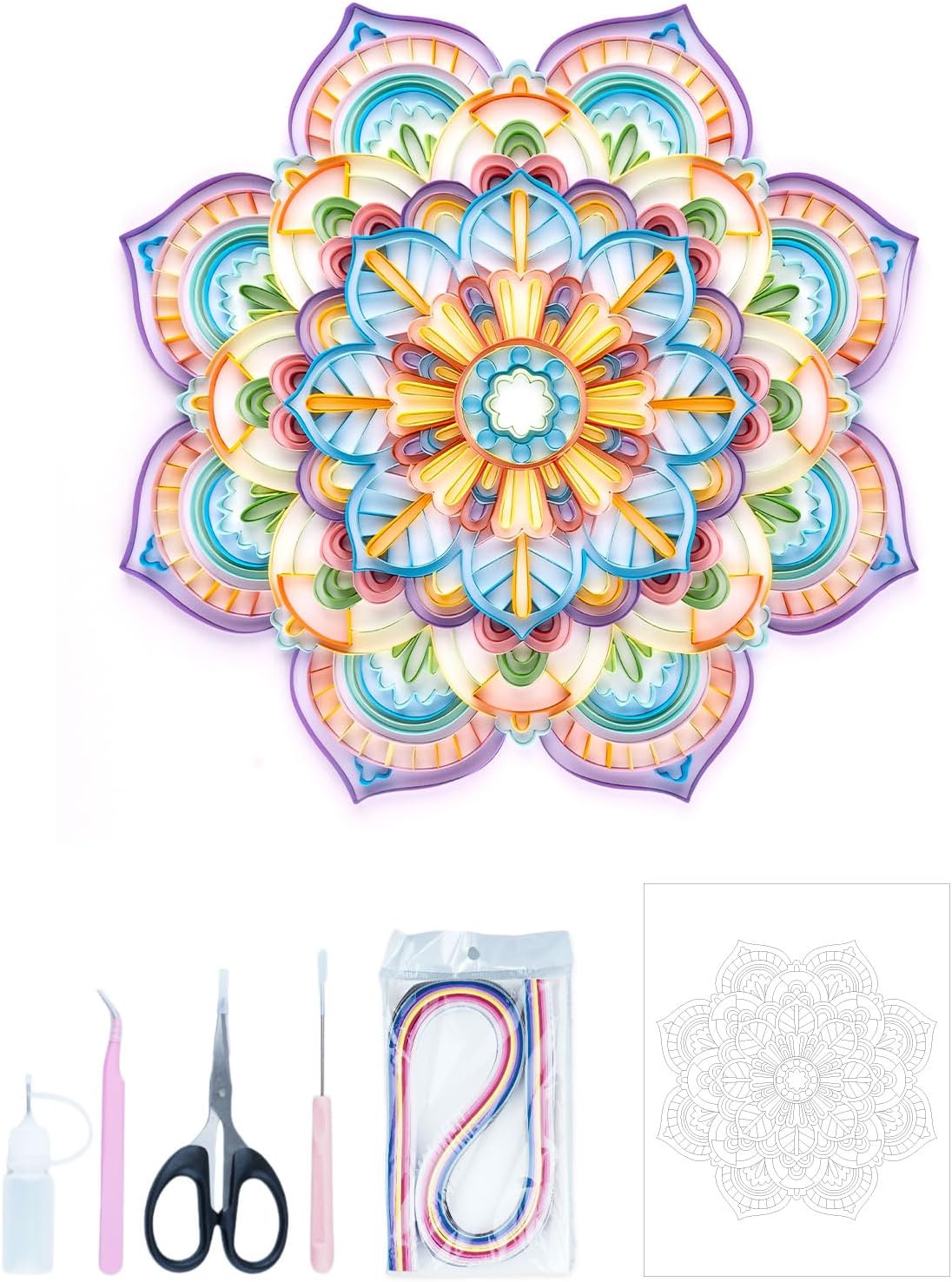 Uniquilling Quilling Paper Quilling Kit for Adults Beginner, 16 * 20-inch Purple Mandala, Exquisite DIY Paper Filigree Painting Kits Quilling Tools, Home Room Wall Art Decor Best Gifts(Basic)