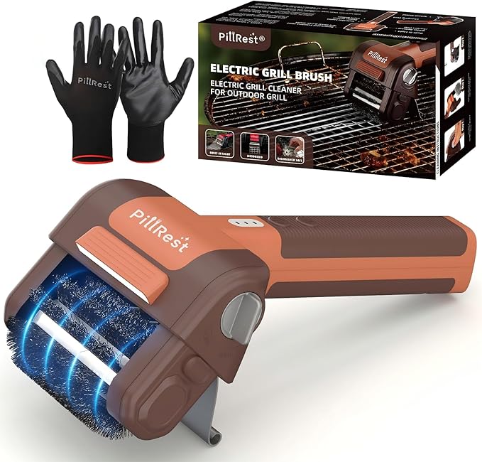 Electric Grill Brush, Cordless Rechargeable Grill Cleaner with LED Light - 950 RPM Spinning 304 Stainless Steel Head, Dishwasher-Safe BBQ Tool for Outdoor Grills
