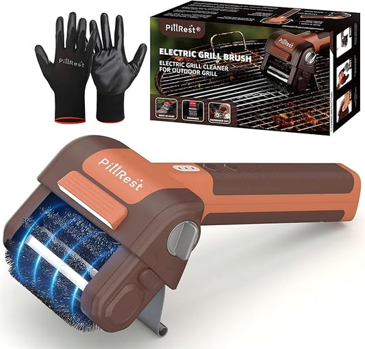 Electric Grill Brush, Cordless Rechargeable Grill Cleaner with LED Light - 950 RPM Spinning 304 Stainless Steel Head, Dishwasher-Safe BBQ Tool for Outdoor Grills