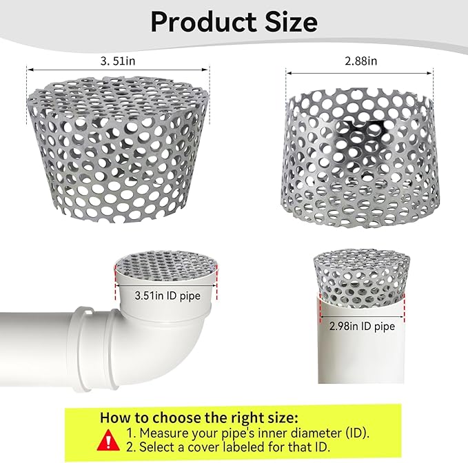 PVC Vent Termination Cap - 2Pack, 3.51" Furnace & Roof Vent Cover Stainless Steel, Conical PVC Fittings, for 2.98" to 3.51" Inner Diameter Vent Pipe, Air Intake, Air Exhaust and Water Drains Pipe