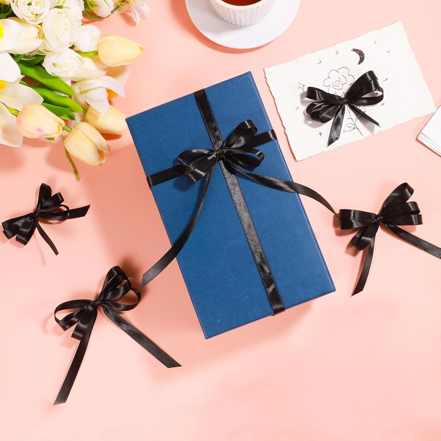 Black Ribbon 3/8 Inch 120 Yards Thin Black Satin Ribbon Craft Fabric Ribbons for Halloween Decor Cake Bows Making Hair Gift Wrapping Floral Bouquet Party Christmas Decorations