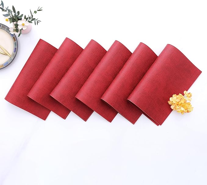 Homaxy Faux Leather Heat Resistant Placemats for Dining Table Set of 8, Waterproof Wipeable Washable PU Table Mats, Easy to Clean Anti-Slip Place Mats, 11.8" x 17", Red