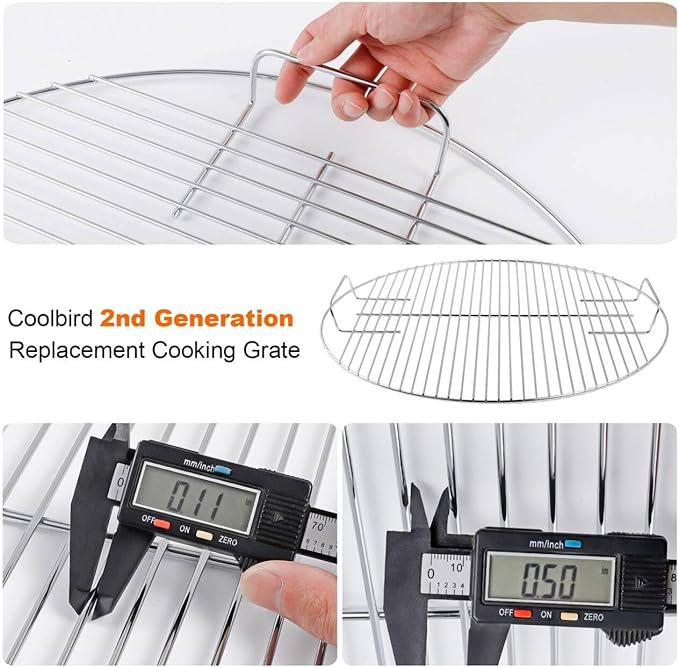 Coolbird 2nd Generation 21.5" Replacement Cooking Grate, Fits 22 inch Weber Charcoal Grills, Kettle and Kettle Premium, Master-Touch, Bar-B-Kettle, Performer【Smaller Gap】