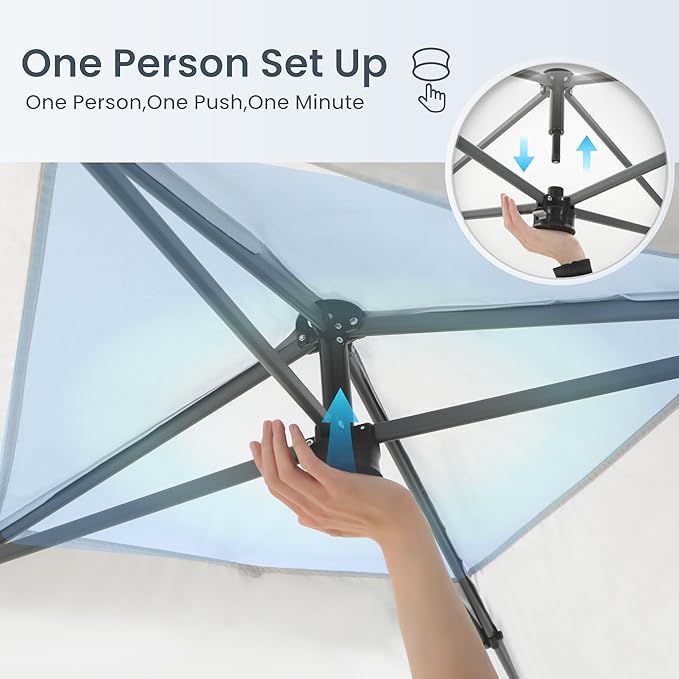 PHI VILLA 10x10ft 1-Person Setup Pop Up Canopy Tent Instant Portable Shelter w/ 1-Button Push, Case, 4 Weight Bags - Gray