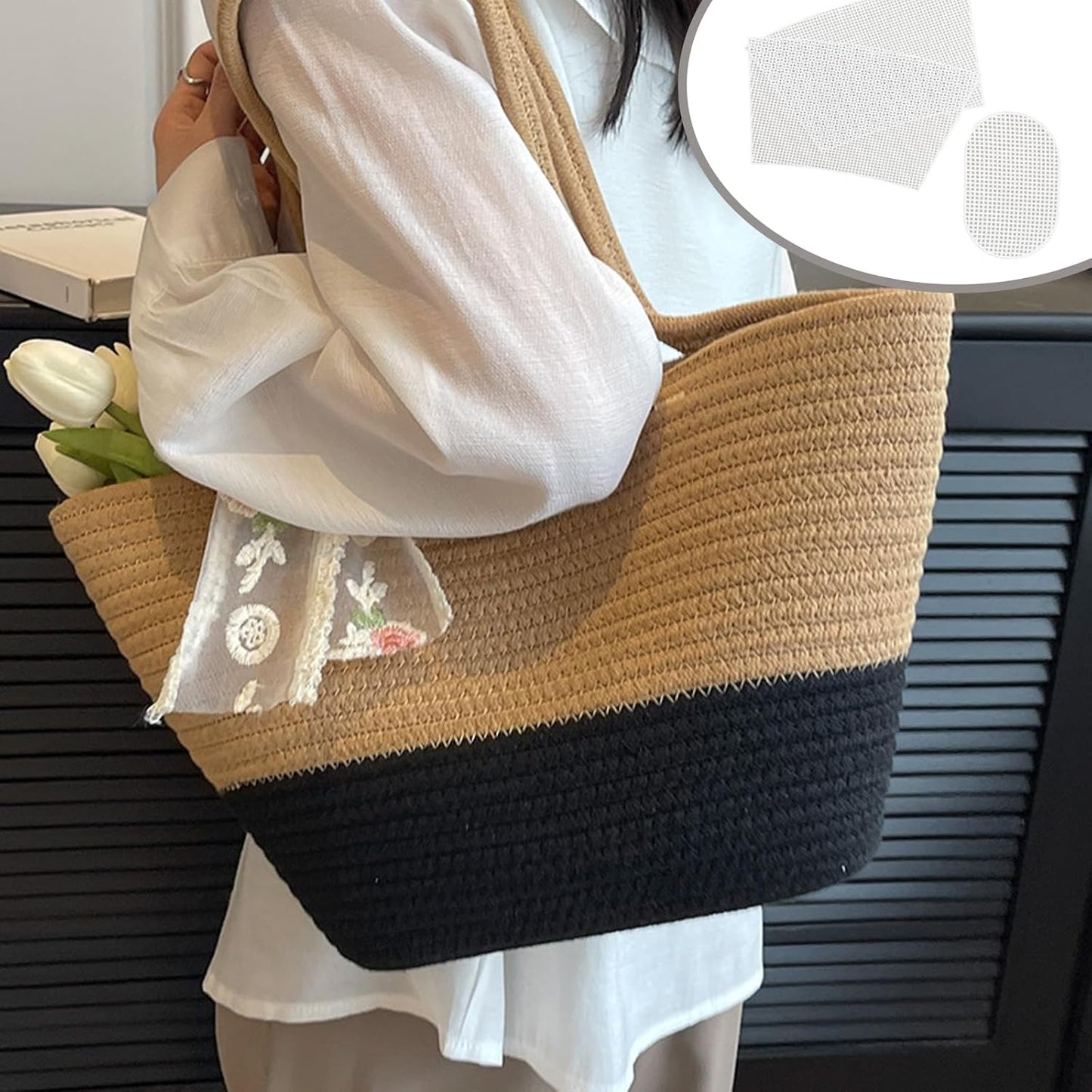 2 Sets Crochet Bag Canvas Sheets, Clear Mesh Plastic Canvas Sheets for Crochet Bucket Bag Making, Embroidery, Acrylic Yarn Crafting Projects (White)