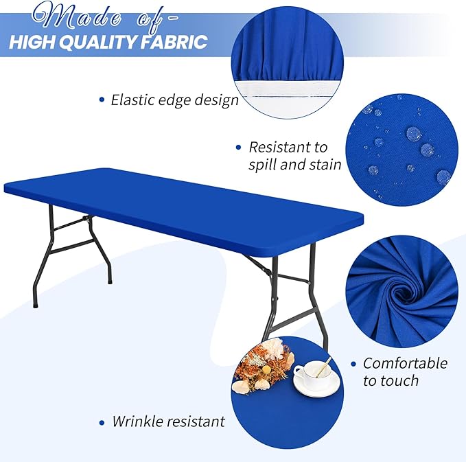 10 Pack Stretch Fabric Table Top Cap Cover, fits 6Ft Tables, Spandex Table Covers Washable Elastic Universal Rectangle Tablecloth Protector for Outdoor Party Picnic Wedding, Royal Blue, 30" W x 72" L