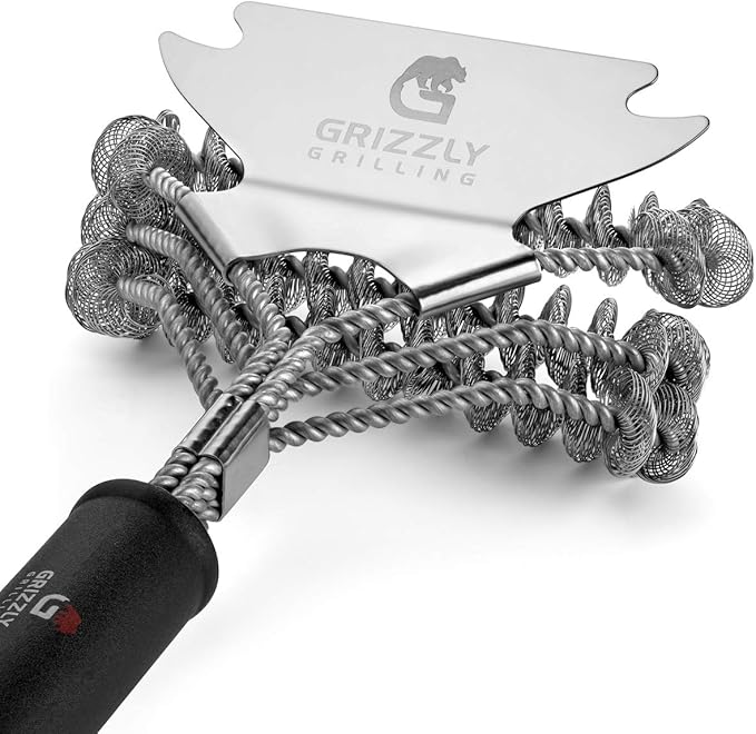 Grill Brush and Scraper - Bristle Free Stainless Steel BBQ Cleaning Tool - No Wire Scrubber Best for Gas/Charcoal/Porcelain Grill Grates - Safe Barbeque Accessories