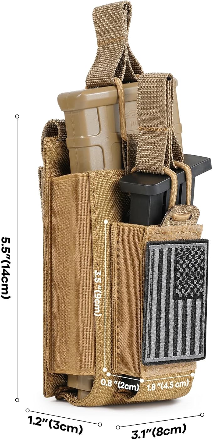 Open-Top Single/Double/Triple Molle Mag Pouch for 5.56mm M4 M16 AK AR Glock M1911 9mm Elastic Rifle Magazines Pistol Mag Pouches Holder Carrier with USA Flag Patch