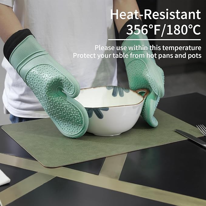 Cowhide Pattern Faux Leather Placemats Set of 6,Heat Resistant Non-Slip Waterproof Wipeable Washable Kitchen Dining PU Table Place Mats,Double-Sides Available,Green Brown