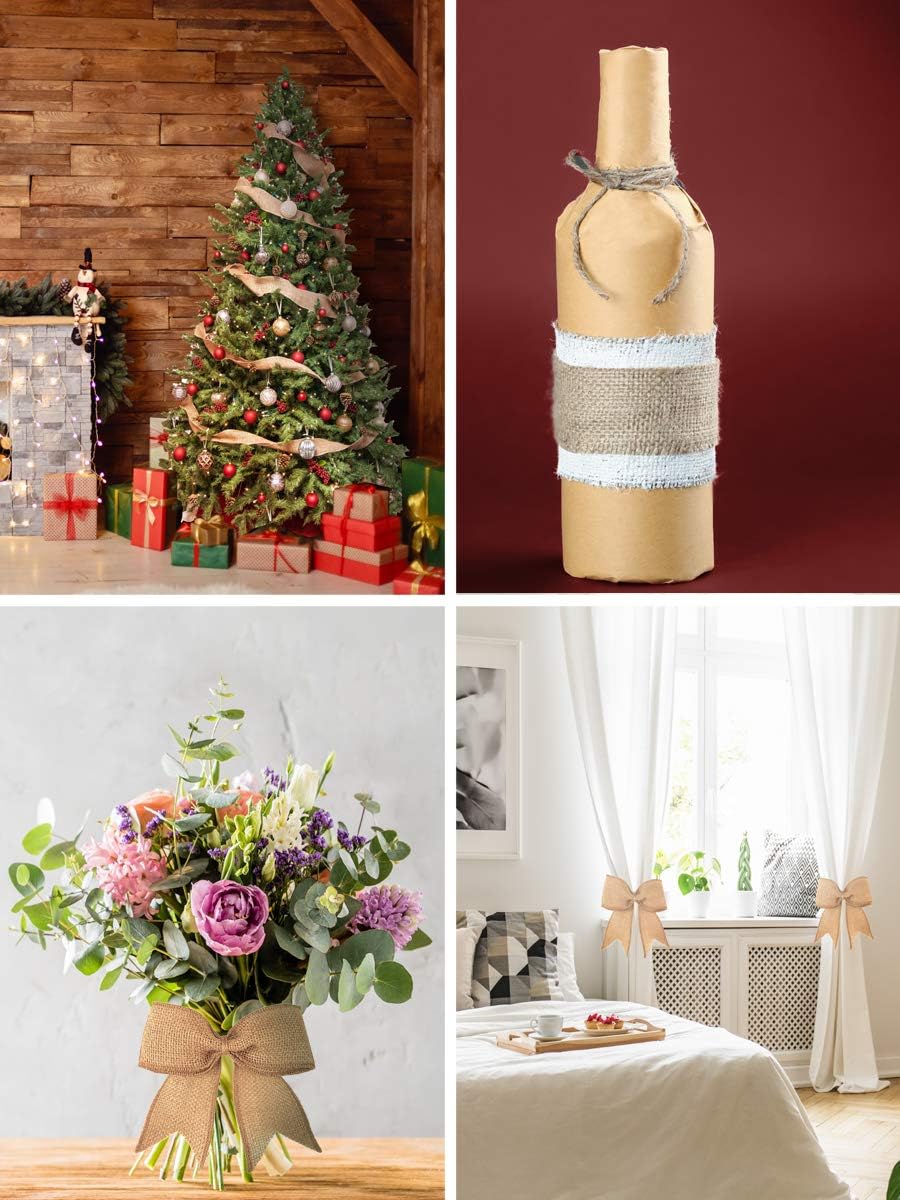 Mandala Crafts Yellow Burlap Wired Ribbon 3 Inches Wide Jute Ribbons for Crafts - 10 Yds Roll Rustic Burlap Wrap Trim Ribbons for Wreaths Bows Party Decoration