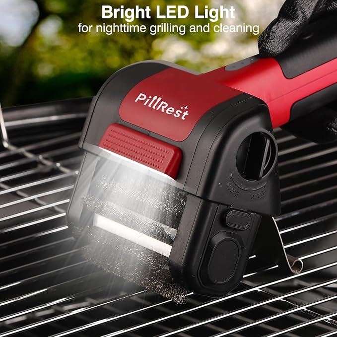 Electric Grill Brush, Cordless Rechargeable Grill Cleaner with LED Light - 950 RPM Spinning 304 Stainless Steel Head, Dishwasher-Safe BBQ Tool for Outdoor Grills