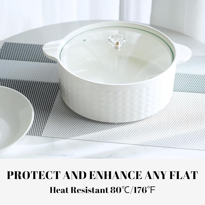 Placemats Set of 4 Vinyl/Plastic Woven Place Mats for Kitchen Table Indoor/Outdoor Washable Placemat Wipeable Dining Table Mats (Silver Cube,4)